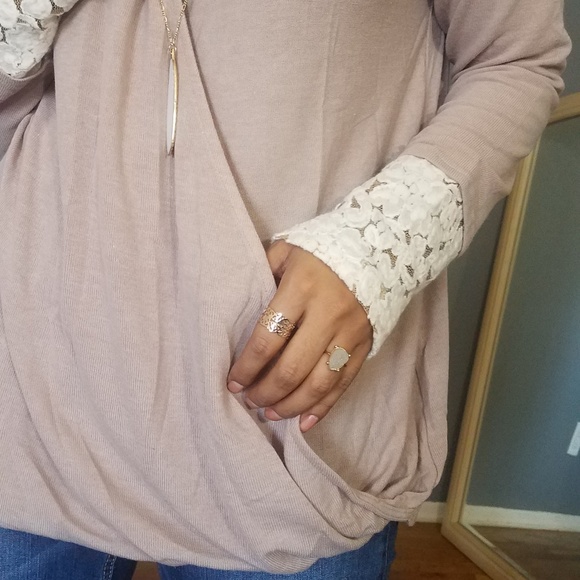 TOUCH OF LACE TAUPE SURPLICE TOP - Picture 6 of 7